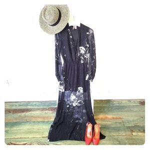 H&M black maxi dress size 4 graphic print nwot